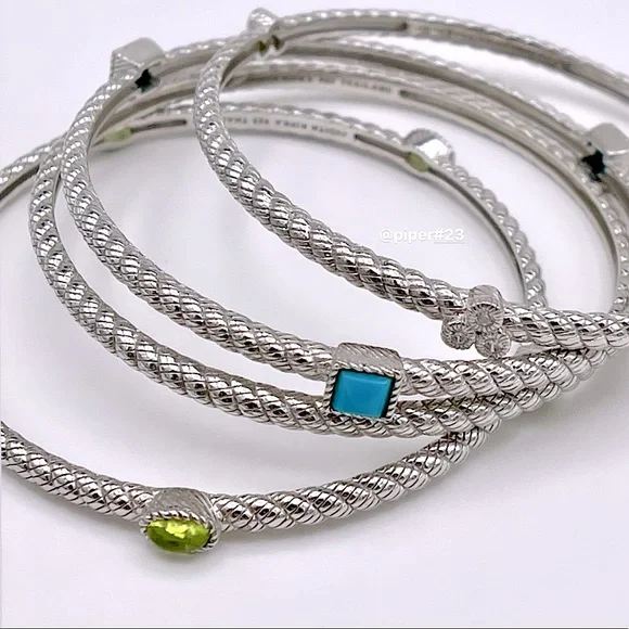 EUC Judith Ripka Sterling Silver Multi-gemstone & Diamonique Bangle Bracelet Set - Picture 4 of 9